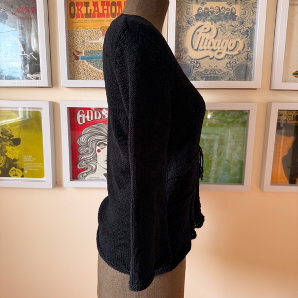 Y2K Black Lace-Up Waist Knit Top - Picture 3 of 6